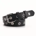 Cintura in pelle nera alla moda con occhielli in argento e strass per i jeans - Stile Occhiello con Strass (953) / Nero