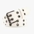White punk style double eyelet belt with silver double prong buckle for jeans and dresses - White