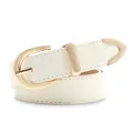 Minimalist cream white leather belt for women with elegant gold alloy buckle set - White