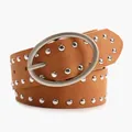 Vintage punk brown faux suede leather belt with silver rivets and oval buckle for women - Camel