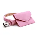 Riñonera rosa de antelina con cinturón a juego y hebilla metálica plateada elegante - Rosa
