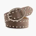 Coffee brown leather belt with silver rivets and oval metal buckle for women - Coffee