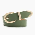 Minimalist grass green leather belt with polished gold alloy buckle and metal tip - Green
