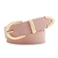 Minimalist pink leather belt for women with elegant gold oval buckle and metal tip - Pink