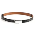 Women's thin black crocodile-embossed leather belt with sparkling silver rhinestone buckle - Silver Buckle Black