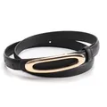 Minimalistische zwarte dunne leren riem voor dames met een gouden ovale metalen gesp - Zwart