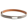 Gray embossed leather belt with luxury rhinestone buckle and contrast brown lining - Silver Buckle Grey
