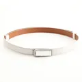White faux crocodile skin belt with shimmering rhinestone rectangle buckle for women - White With Silver Buckle