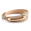 Beige minimalistische dames riem van leer met een gepolijste gouden ovale metalen gesp - Khaki