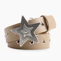 Beige faux leather belt with a vintage star buckle and star-shaped eyelet studs - Khaki