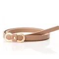 Women's slim PU leather belt in apricot with elegant gold interlocking buckle - Khaki