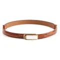 Ceinture femme fine marron motif crocodile avec boucle strass et détails dorés - Boucle Dorée Camel