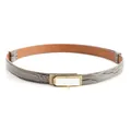 Ceinture fine grise texture crocodile avec boucle dorée en strass pour les robes - Boucle Dorée Gris