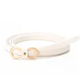 Elegant white PU skinny belt for women featuring a stylish gold geometric buckle - White