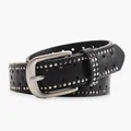 Y2K punk black leather belt with silver studs and star cutouts and metal buckle - Black