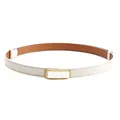 Fine ceinture femme en cuir blanc motif crocodile dotée d'une boucle en métal doré poli - Blanc Avec Boucle Dorée
