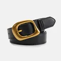 Cinturón minimalista de cuero negro para mujer con hebilla geométrica dorada grande - Negro