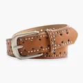 Brown vintage Y2K leather belt with silver studs and star cutouts and metal buckle - Camel