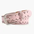 Pink Y2K punk belt with silver rivets and star cutouts on suede texture - Pink