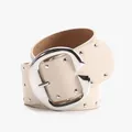 Cintura borchiata bianco crema con grande fibbia a G in argento lucido da donna - Beige