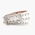 White Y2K punk belt with double-row silver rivets and diamond hollow-out patterns - White