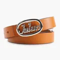 Cintura in pelle marrone con fibbia ovale Julun argento per abiti e jeans - Cammello-Fibbia Argentata
