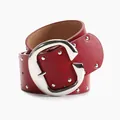 Cintura da donna rossa in pelle con doppie borchie argentate e fibbia in metallo G - Rosso