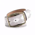 Ceinture Y2K en cuir blanc style western avec gaufrage rouge et boucle en bronze - Blanc