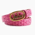 Pink patent leather quilted belt with a gold oval Julin letter buckle for women - Rose Red With Gold Buckle
