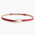 Slim red leather belt with adjustable gold heart-shaped metal interlocking buckle - Red