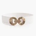 Cintura elastica bianca da donna con fibbia geometrica a doppio anello dorato - Bianco