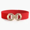 Cintura elastica rossa da donna con fibbia geometrica dorata a doppio cerchio - Rosso
