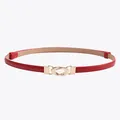 Slim red adjustable waist belt for women with elegant golden metal interlocking buckle - Red