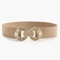 Cintura elastica da donna marrone chiaro con fibbia geometrica in metallo dorato - Cachi