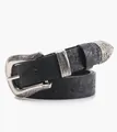 Ceinture vintage en cuir noir avec gaufrage floral et boucle en métal sculpté - Noir