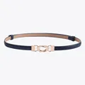 Ceinture ajustable en cuir bleu marine pour femme avec boucle géométrique dorée - Bleu Marine