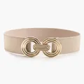 Elastic wide belt for women in champagne gold with a circular geometric buckle - Pearlescent Gold