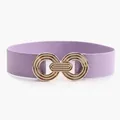 Elastic waist belt in lilac with double interlocking gold geometric circles buckle - Purple
