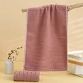Soft dusty pink absorbent cotton face towel with textured stripe pattern weave - 74*34cm / Bean Paste Pink