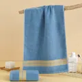Light blue cotton towel set with beige stripes and soft terry texture for bathroom use - 74cm x 34cm / Deep Blue (Arrow Pattern)