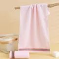 Soft light pink cotton towel with striped border for home bathroom usage - 72cmx33cm / Pink