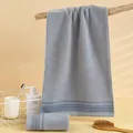 Premium dark grey-blue pure cotton towel featuring delicate terry loops and striped hem - 75x35cm / Stone Grey