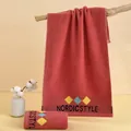 Nordic style red brown cotton face towel with colorful geometric pattern embroidery - 75*35cm / Rhombus Wine Red