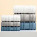 Set di asciugamani in cotone spesso con trama a righe in bianco, grigio e blu blu - 35x75cm / Colori Misti Ondulati