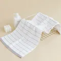 Thick white cotton face towel with grey grid pattern and soft absorbent texture - 72x34cm / White Checkerboard