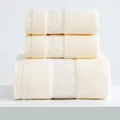 Set di tre asciugamani in cotone crema con bordo a nido d'ape e consistenza morbida - Asciugamano viso / Bianco latte