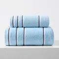 Set di asciugamani in cotone spesso azzurro con bordi decorativi a strisce - Asciugamano viso / Blu