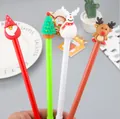 Set of 4 Christmas cartoon ballpoint pens featuring Santa and reindeer silicone toppers - Classic Christmas Elements Style (Type A)