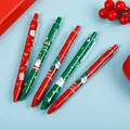 Detailed view of 5-pack Christmas retractable gel pens with Santa Claus and festive prints - Christmas Print Style / 0.5mm Retractable Gel Pen / Mixed Colors (Red/Green)