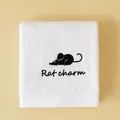 White cotton towel with black embroidered rat charm and elegant diamond lattice edge - Rat(Rat charm) / Face Towel (75x35cm) / White